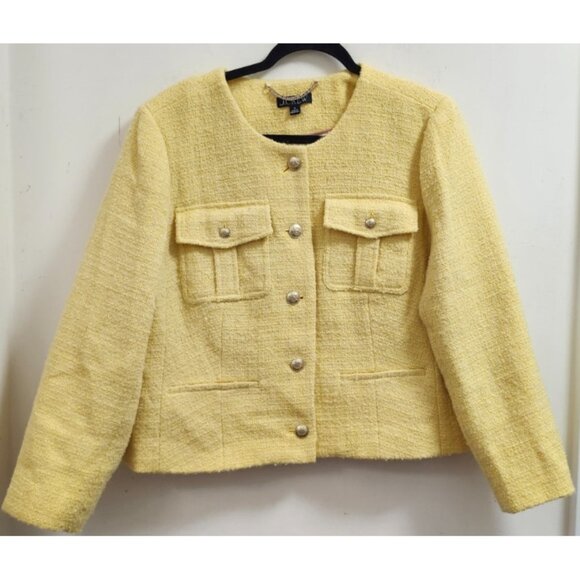 J.Crew Yellow Tweed Cropped Jacket 18 Women Classic Chanel Style Button Front - Picture 3 of 15